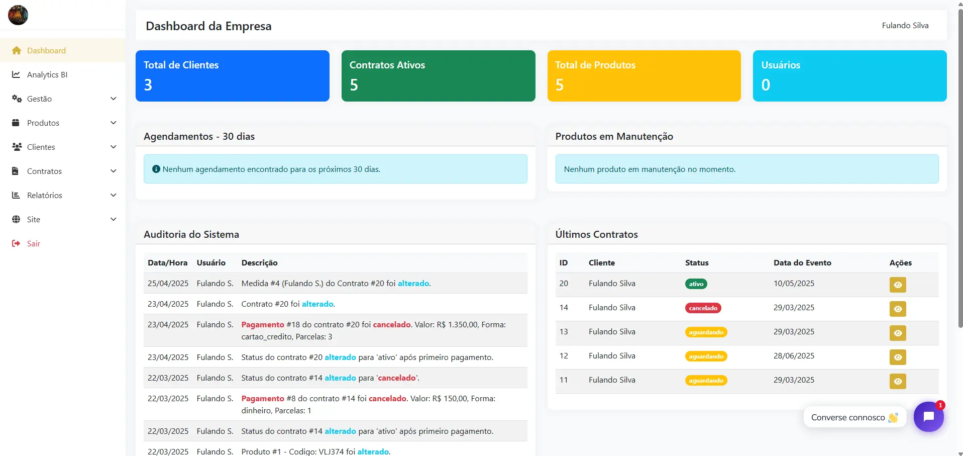 Clique para visualizar em tela cheia Print: Dashboard do sistema